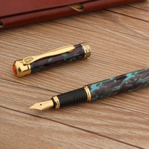 Luxury Metal 303 Fountain Pen Purple Blue Marble Stationery Office School Supplies Golden Ink Pens New