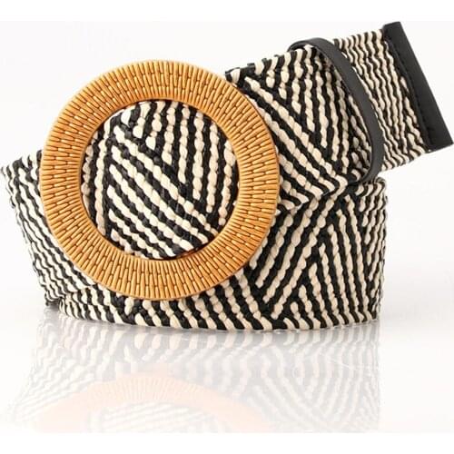 Boho Women Belts Fashion All-match Weaving Straw Elastic Waist Band Pin Buckle Belt Dress Jeans Decor Accessories 2021