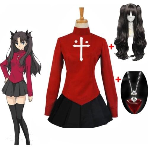 Tohsaka Rin Halloween Cosplay Costume Destination / Night Stay Rin Tohsaka Uniform Dress Because Anime Costume Wig Set