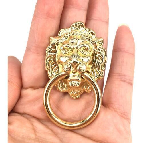 12PCS Vintage Lion Head Furniture Door Pull Handle Cabinet Dresser Drawer Knobs 1.57''(40mm)x 2.63''(67mm) Gold