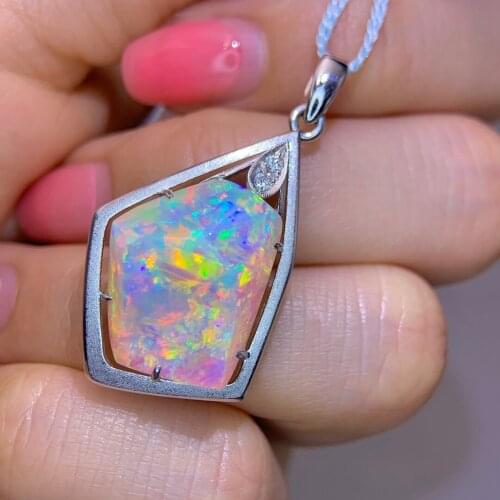 XHD516 Solid Pt900 Platinum Nature Colorful Opal Gemstones 9.91ct Pendants Necklaces for Women Fine Jewelry for Women Gifts