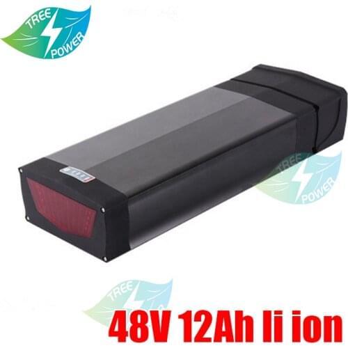 Electric Bicycle 48V 12Ah Rear Rack Battery Pack For eBike with Luggage Hanger Taillight USB Port E Bike Charger