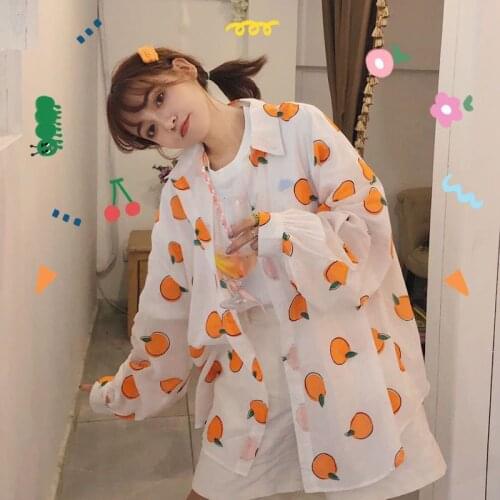 Womens jacket 2021 summer new Korean loose fruit print thin sunscreen wild chiffon shirt sun protection female streetwear coats