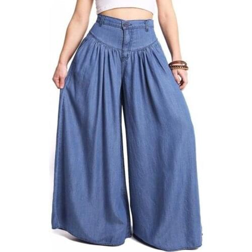 Women Loose High Waist Wide Leg Pants Solid Color Pocket Trouses AM0686