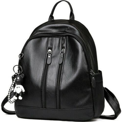 Female Anti-theft Backpack Classic PU leather Solid Color Bear Ornaments Backpack Fashion Travel Rucksack Bag