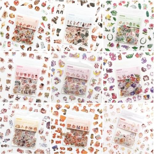 100 / Pack Cartoon Creative Cute Cat Plant Dessert Sticker Diary Scrapbook Handmade DIY Decorative Stickers Student Stationery