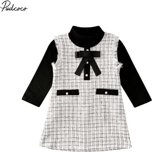 2020 Baby Spring Autumn Clothing 2Pcs Kid Baby Girl Clothes Long Sleeve Top T-shirt Plaid Dress OL Formal Outfit