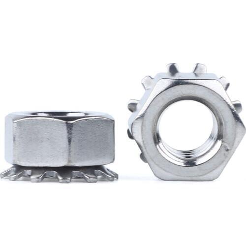 20Pcs M3 M4 M5 M6 M8 M10 Carbon Steel / White Zinc/US Stanard Keps Nut Multi Tooth K-type Gear Toothed Lock Nuts K Nuts Hex Nuts