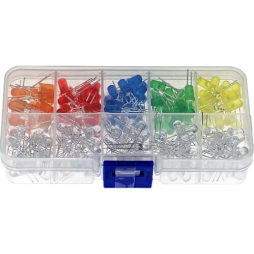 200pcs. 5MM LED Diode Kit Mixed color red, green, yellow, blue, white + box 20 pcs / 5mm per color