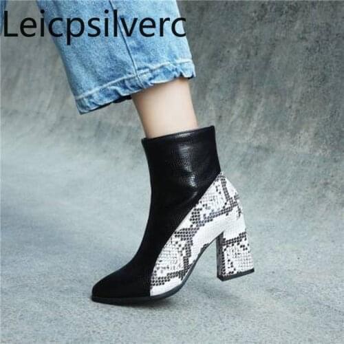 Autumn And Winter new style Snake Pointed High heel Womens boots Thick heel Short tube Martin boots plus size 34-43 high 8cm