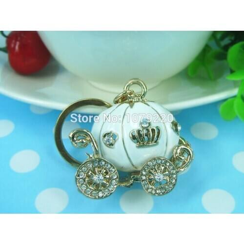 W T Pumpkin Keychain Keyring Rhinestone Crystal Charm Pendant Key Bag Chain Gift New Fashion