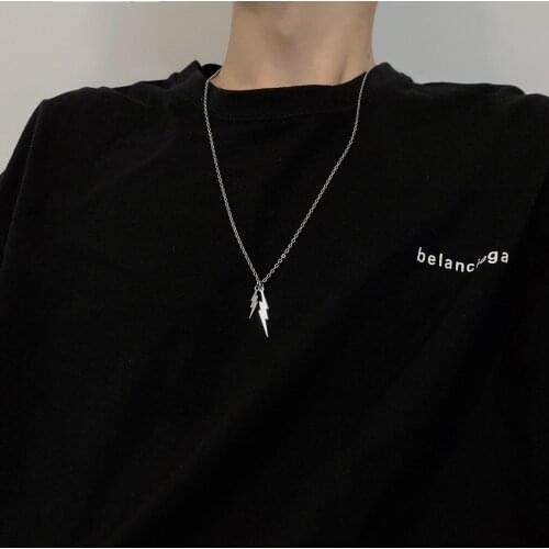 Titanium steel ins personalized hip hop necklace street lightning bolt pendant simple long mens and womens jumper chain