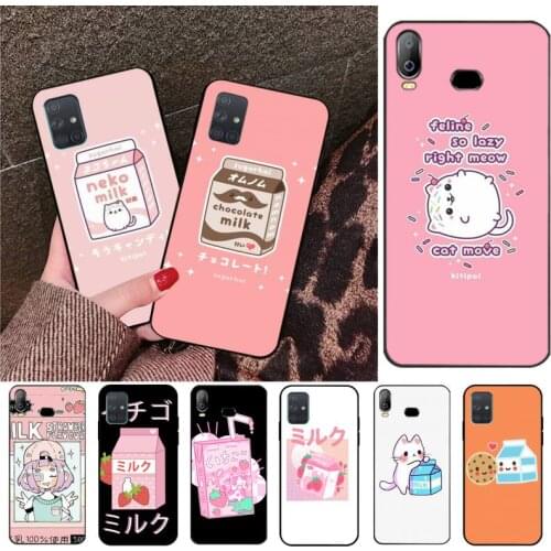 CUTEWANAN Cute Cat Milk Soft black Phone Case For Samsung A10 A20 A30 A40 A50 A70 A80 A71 A91 A51 A6 A8 2018