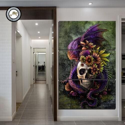 Flowery Skull by Sunima-MysteryArt HD print 3 piece canvas artPictures For Living Room With Frame Decorative Pictures CU-3134C