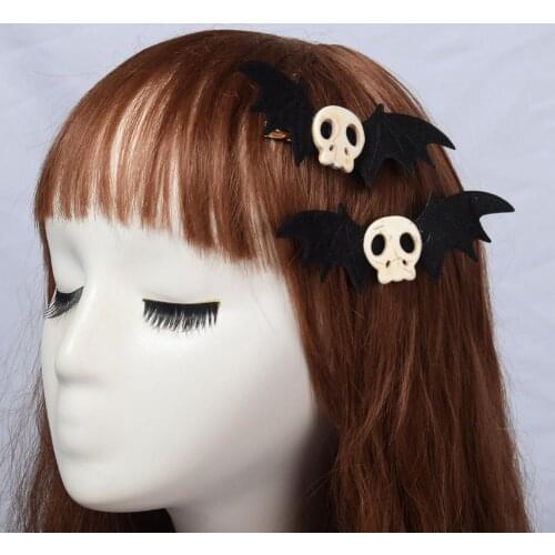 Gothic Lolita Halloween Skull Bat Blavk Wings Hairpin Cosplay Girl Hair Accessories Hair Clip Headdress Free Shipping