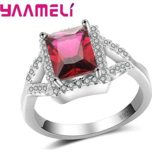 Classic Exquisite Style Square Shape Shiny Cubic Zirconia 925 Sterling Silver Accesories Jewelry Ring For Female Partner