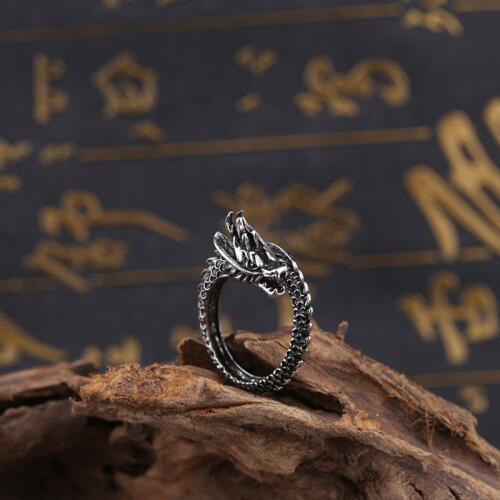 New Punk Stainless Steel Rings Ancient Silver Dragon Rings For Men Women Adjustable Ring Domineering Party Jewelry anillo hombre