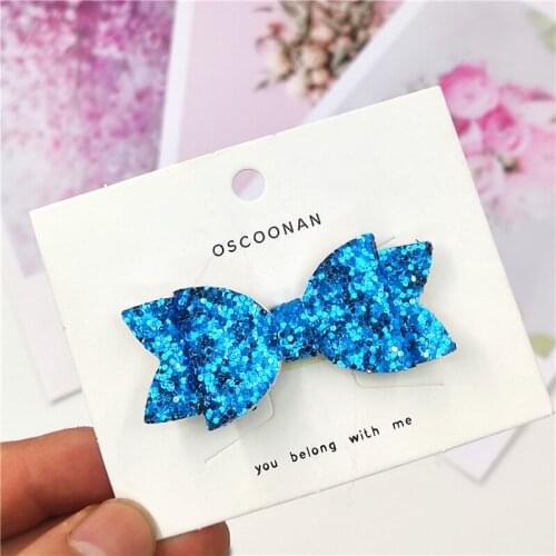 1PCS Lovely Leather Glitter 2.4 Inch Bow Elastic Hair Bands Hairpins Pink Clips Party Barrettes Hair Accessories For Baby Girls