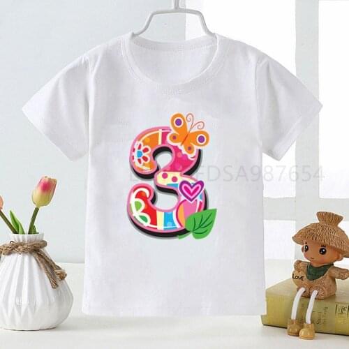 Number printing birthday shirt short sleeve round neck summer cute children funny clothes birthday gift number T-shirt 1-9