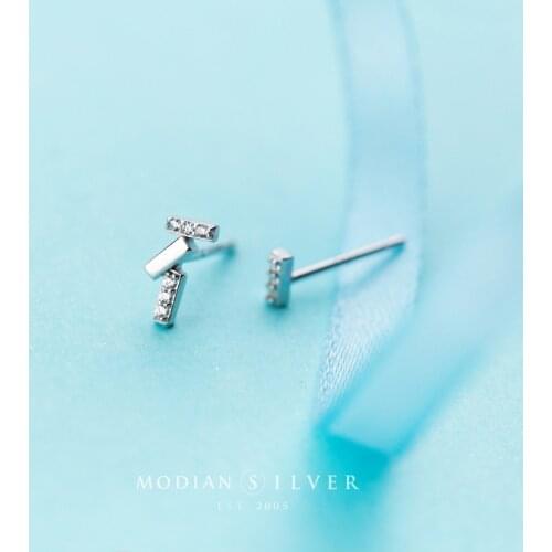 Modian Simple Tiny Irregular Clear Zirconia Stud Earrings Small Sterling Silver 925 Fashion Ear For Women Wedding Jewelry