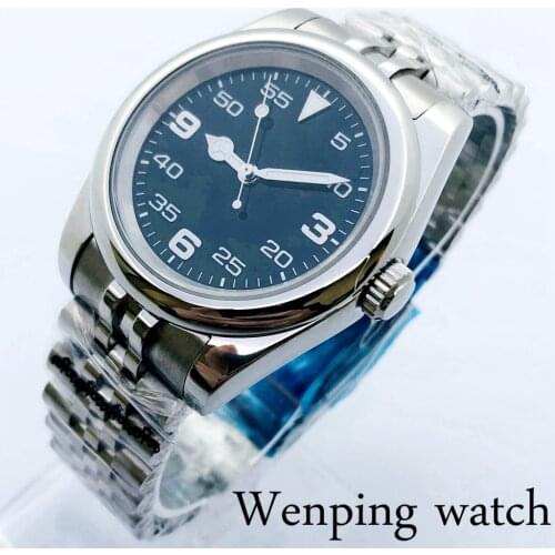 Bliger 36mm Mens Top Sterile Mechanical Watch Silver Case Sapphire Glass Black Dial Luminous NH35 Movement Automatic Watch
