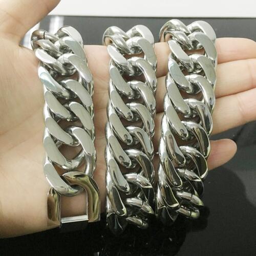 21MM Punk Heavy Male Jewelry Stainless Steel Silver Color Curb Cuban Link Chain Mens Necklace Or Bracelet Bangle Customiz 7"-40"