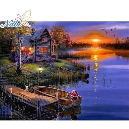 Nabi Diamond Embroidery Scenic Cross Stitch Full Square Diamond Painting Lakeside Diamonds Mosaic Needlework Patterns Rhinestone