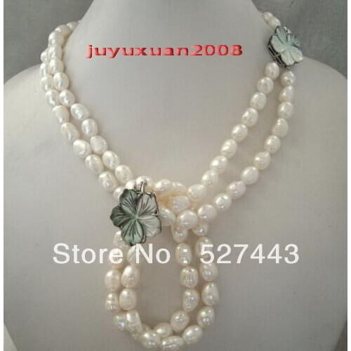 Wholesale Set 2S 10-12MM SOUTH SEA WHITE BAROQUE PEARL NECKLACE&BRACELET SHELL CLASP