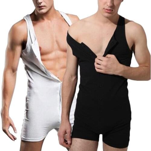 Mens Sexy Jumpsuit Solid Color One-piece Vest Tank Top Shorts Jumpsuit Bodysuit Slimming body shaper