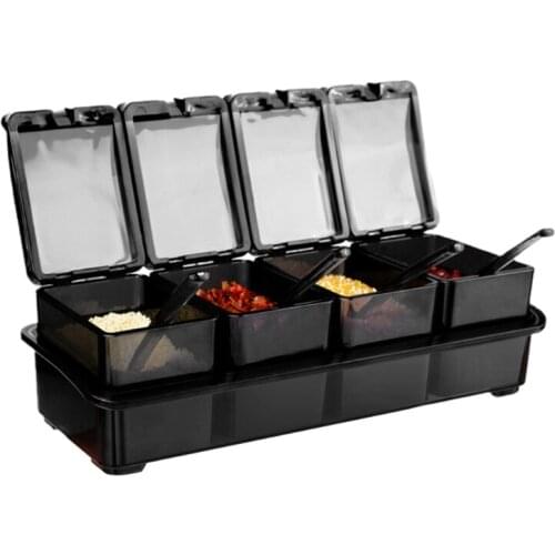 AXYC 4 Piece Seasoning Rack Spice Pots Storage Container Condiment Jars with Lid Cover Spoon Kitchen Salt Pepper Box