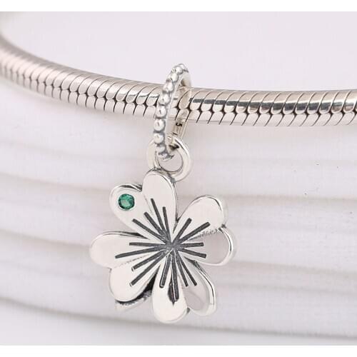 Authentic S925 Silver Four-leaf Petals Clover Pendant Hanging Bead Charm for Women Bracelet Bangle DIY Jewelry