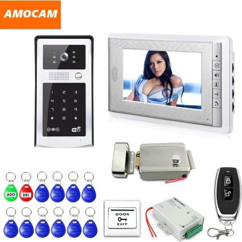 Wired 7" Video Door Phone Doorbell Video Intercom Entry System + RFID Code Keypad Camera + Remote Control+ Electronic Lock+ EXIT