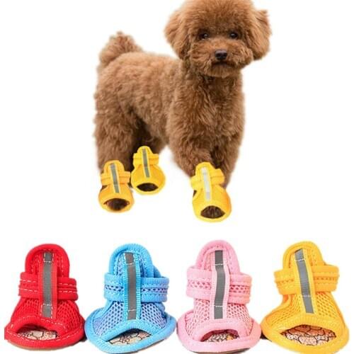4Pcs Rubber Sole Mesh Cotton Breathable Anti-Skid Pet Shoes Dog Puppy Sandals