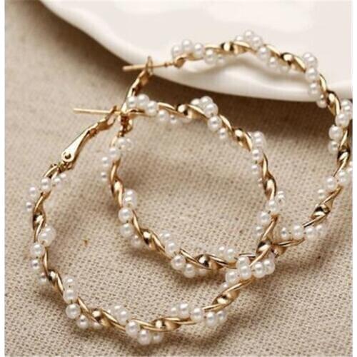 2019 Imitation Pearl Hoop Earrings For Women Girls Twisted Big Earrings Circle Earring Brinco Statement Fashion Jewelry Party