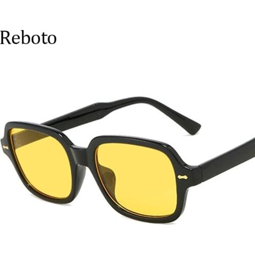 Vintage Yellow Womens Square Sunglasses New Unisex Brand Designer Retro Rivet Sun Glasses Female Eyewear Shades UV400