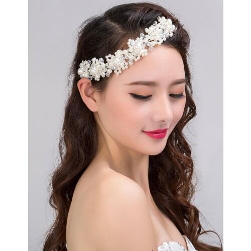 Bridal Wedding Crystal bride hair accessories Pearl Flower headband Handmade hairband Beads Decoration Hair Comb For Women