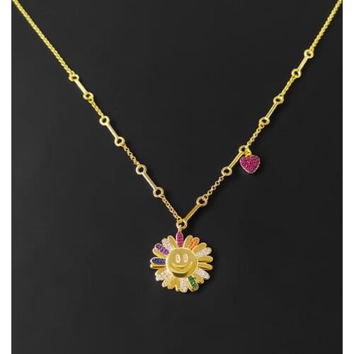 S925 Sterling Silver Rainbow Daisy Necklace Female Colorful Sunflower Sweater Chain Summer Style Luxury Brand Monaco Jewelry