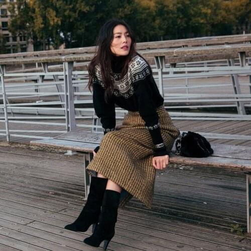 2 Piece Set Women Female Winter Suit Floral Pullover Jumper And Straight Long Skirts Elegant Ladies Two Pieces Sets