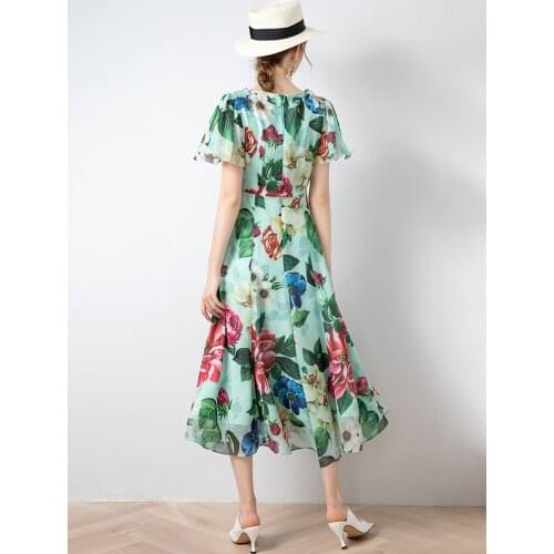 Customize Made Women Summer New Fashion Casual Plus Size 3XS-10XL Elegant Mid-calf Long Flower Print Vacation Dress Vestidos