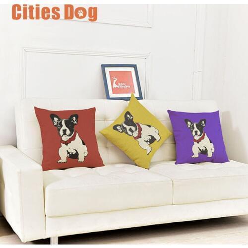 Animal dog Pillowcase Red Yellow Blue French Bulldog Cushion cover christmas decorations for home Pillow case Linen Cotton sofa