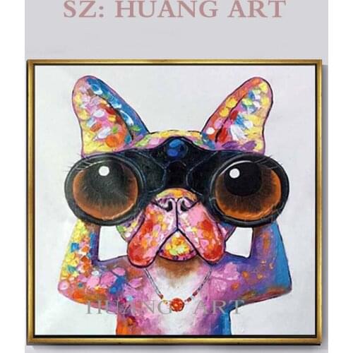 Animals dogs cats want to cute with glasses oil painting home decorating children room dining-room study dogs telescope
