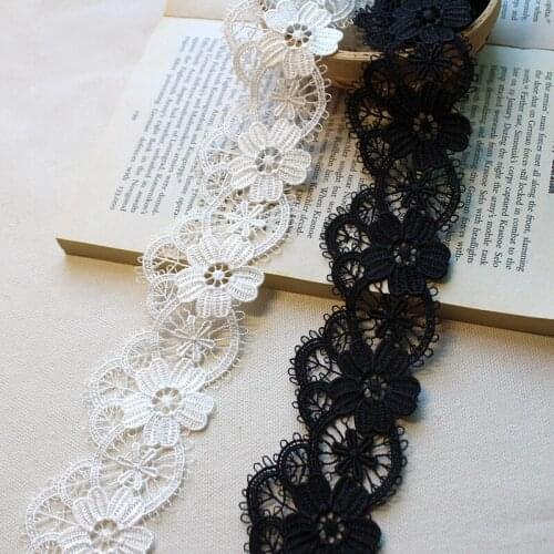14yards Width 5cm black white flowers Water soluble polyester lace trim fabric ribbons DIY dress clothing skirt edge accessories