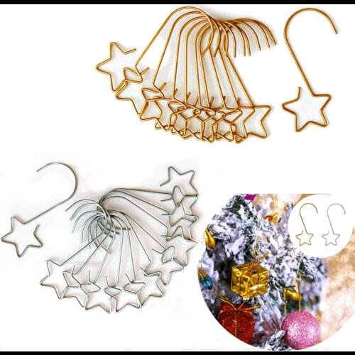 20Pcs Christmas Star Shape Hooks Creative Metal Hnaging Hook Christmas Decor Christmas Tree Holder Gold/Sliver