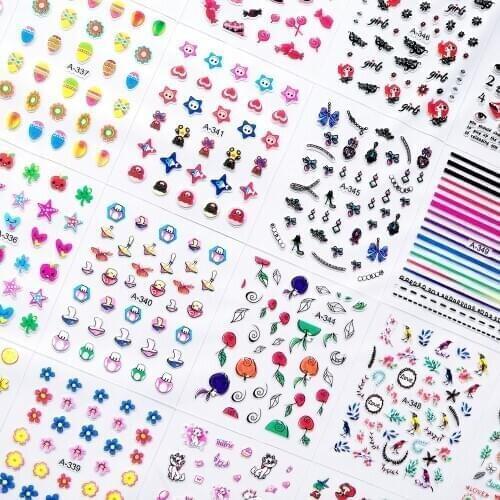 24 Sheets/Pack Mermaid Child Cartoon Beauty 3D Nail Art Stickers Decals Adhesive Colorful Manicure Decoration Tools