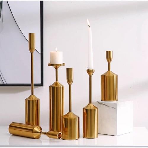 6 Pcs Simple moments Metal Gold Plated Candle Holders High Quality Pillar Wedding Decoration Candlestick Home Decoration Candles