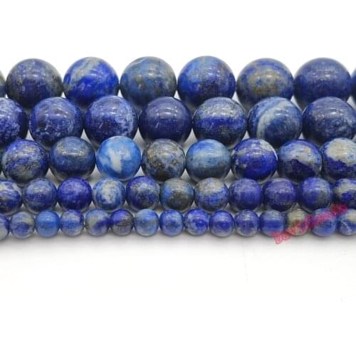 AAAAA 100% Natural Real Lapis Lazuli Stone Round Loose Beads 4 6 8 10 12 MM Pick Size For Jewelry Making DIY Bracelet 15"Strand