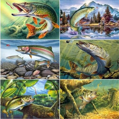 AZQSD 5D Paint By Numbers Fish Picture For Living Room Home Decoration Unframe Painting By Numbers Animal Unique Gift
