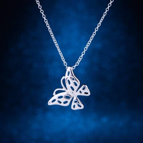 Butterfly shiny hollow silver plated Necklace 925 jewelry silver Pandant Fashion Jewelry QHBAJLJD