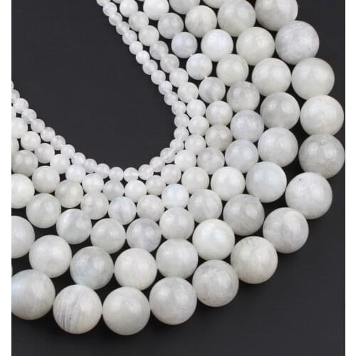 Wholesale Natural Moonstone Round Loose Smooth Beads for Jewelry Making Pick Size 6/8/10MM 15 Inches DIY Bracelet Necklace