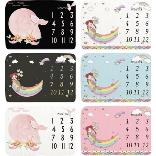 Baby Monthly Record Growth Milestone Blanket Newborn Soft Flannel Swaddle Wrap Photography Props Creative Background